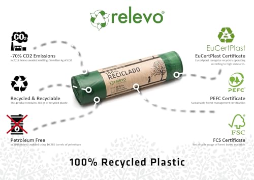 Relevo 50L Bin Bags – Made from 100% Recycled Material. Dimensions: 70 cm x 75 cm. Includes 10 Bin Liners 50L - Image 4