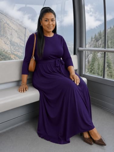 Image of PinkPatty Women's Plus Size V Neck 3 /4 Sleeve Boho Maxi Dress with Pockets