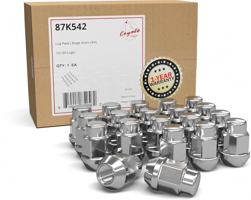 Image of Set of 20 Lug Nut 1 /2-20 Thread Closed End Bulge Acorn Lug Nuts 1.38 inch Long - Cone Seat - 19mm (3 /4 inch) Hex Wheel Lug Nut (Chrome)