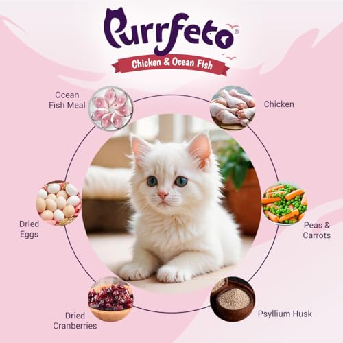Image of Purrfeto Kitten Dry Cat Food | Chicken & Ocean Fish | 1.2 kg | 40% Reduction in Urinary Track Diseases |Promotes Brain & Vision Development | Enhances Immunity | Improves Digestive Health