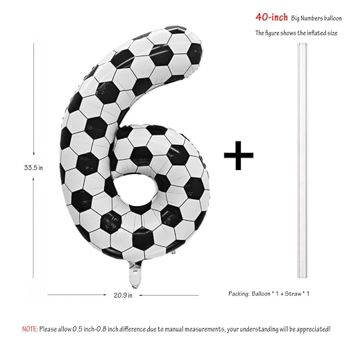 Image of Black White Soccer Number 6 Balloon 6nd Birthday Decoration 40in 6 Balloon | Helium Foil Mylar Balloon World Cup Football Sports Theme Favors for Birthday Party Anniversary Decorations Supplies