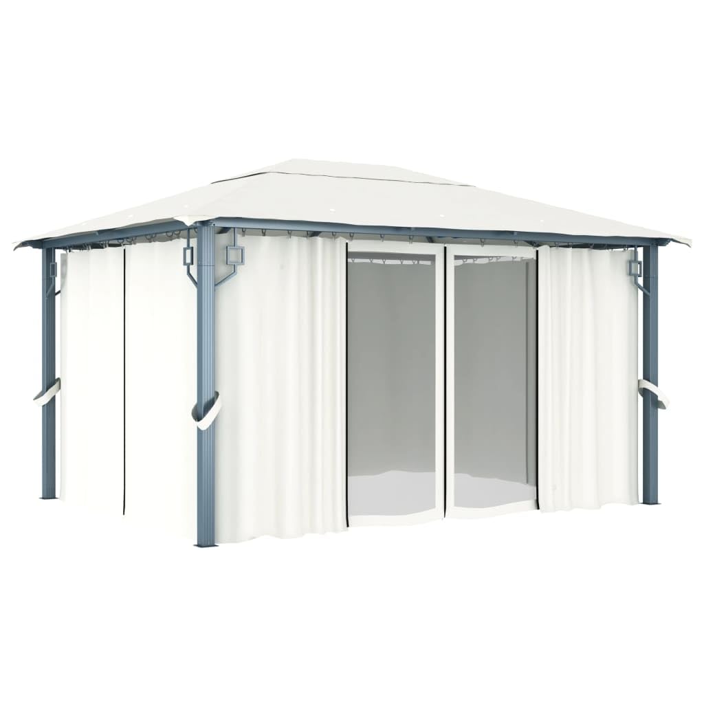 vidaXL Altana z zasłonami i lampkami LED, 4x3 m, kremowa, aluminium