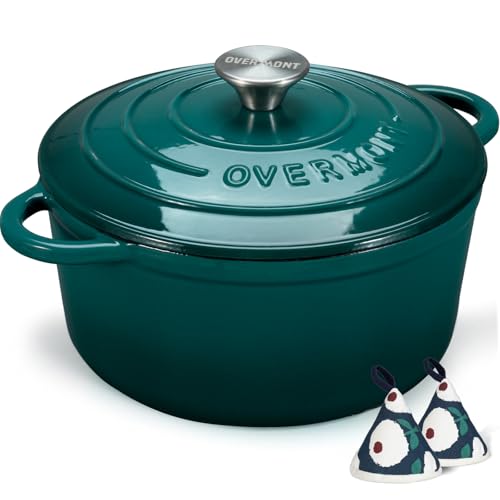 Overmont Olla de Hierro Fundido - Antiadherente Cacerola Holandesa de Esmaltado con...