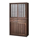 日本製 和風 幅90cm 食器棚 ダイニングボード 桐製 完成品 (ブラウン)