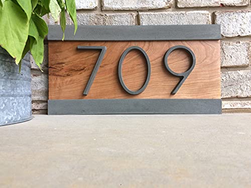 Modern House Numbers, House Numbers Sign, Modern,Wood and Concrete Address Plaque, Custom house Address Sign, Realtor Closing Gift, Personalized Housewarming Gift. H