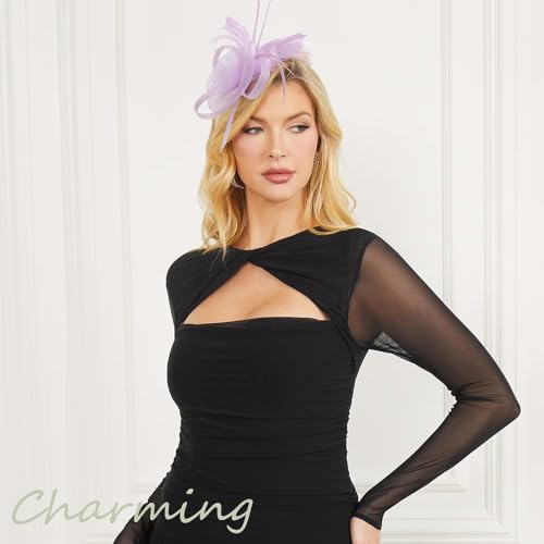 Image of DRESHOW Fascinators Hats for Women Tea Party Fascinator Hats Vintage 50s Headwear Cocktail Wedding Church Derby Hat