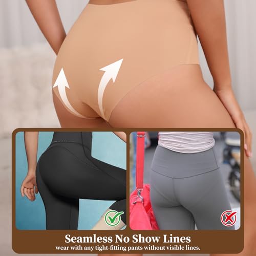 Atisek High Waisted No Show Underwear for Women Seamless Full Coverage Panties 6 Pack Black Beige - image 3