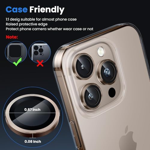 Image of 4youquality Camera Lens Protector for iPhone 16 Pro / 16 Pro Max / 15 Pro / 15 Pro Max Shatterproof Ultra HD Tempered Metal Glass Camera Screen Protector Cover (Pack of 1) Desert Titanium