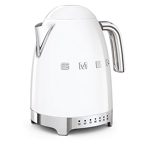 Image of SMEG Variable Temperature Electric Kettle 1.7L (7 Cup), Stainless Steel Tea & Coffee Kettle, Fast Boil, Adjustable Temp 122F-212F, Keep Warm, Auto Shut-Off, 360 Base, Retro Style-White