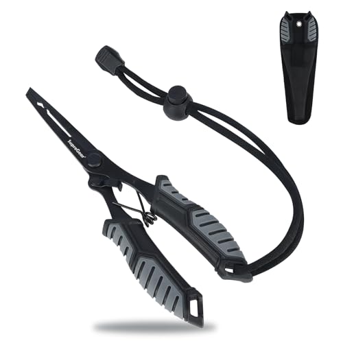 supregear Alicates de Pesca, Multiusos de Acero Inoxidable con Extractor de Anzuelos, Cortador de Línea Trenzada, Alicates para Anillas, con Cordón y Funda, Gris
