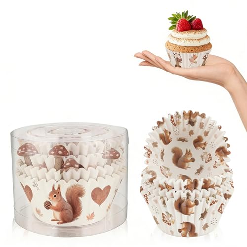 Kiopdse Cupcake Liners,100 pcs Muffin Liners,Cupcake Wrappers,Paper Cupcake Liners,Squirrels Paper Muffin Cupcake Liners,Muffin Baking Cups,Paper Baking Cups,Cupcake Papers,Standard Size 2x1.25inch