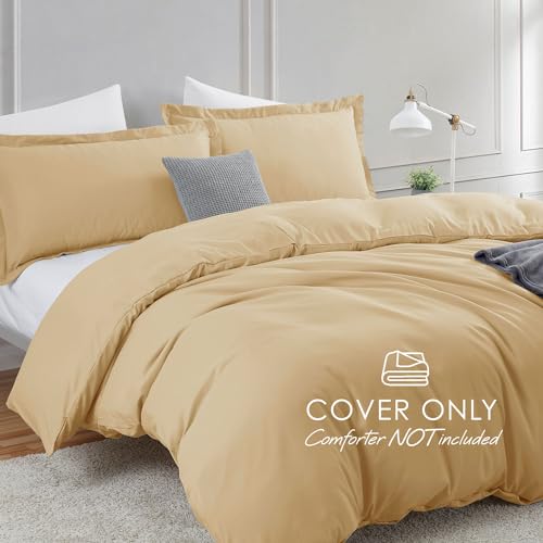 Image of Hearth & Harbor Camel Gold Duvet Cover Full Size, 3 Piece Bedding Set | Soft Double Brushed Bedding Set, Button Closure, 1 Duvet Cover 80x90 Inches, 2 Pillow Shams