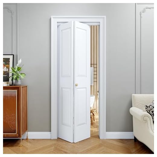 Bifold Door for 30" x 80" Opening, 4-Panel Hollow Core Folding Doors with Hardware Kit, Bifold Barn Doors Panels for Closet/Pantry/Laundry, Pre-Assembled Easy to Install, White Primed
