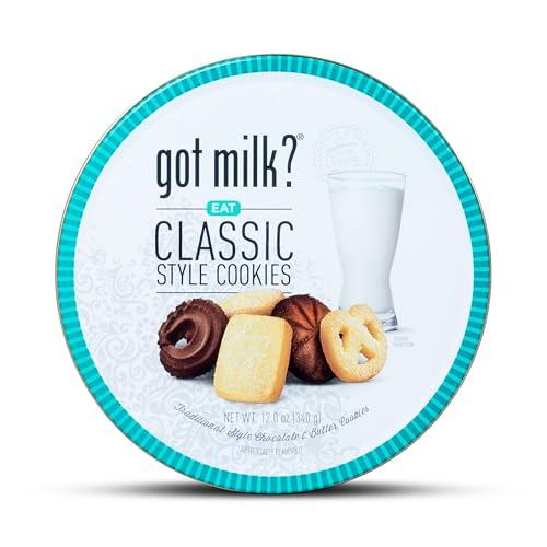 Image of got milk? Classic Style Cookies, Chocolate & Butter Cookies, 12-Oz. Cookie Tin, Traditional Style Danish Butter and Chocolate Cookies for Dessert or Snack, Gift Tin, Retail Pack (Pack of 2)