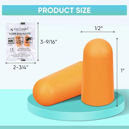 Image of TICONN 400 Pairs Foam Ear Plugs, Hunting Earplugs Individually Wrapped 32dB NRR Noise Reduction Ear Plugs for Sleeping Fishing Passive Hearing Protection Travel Study Concentration (400 Pairs)