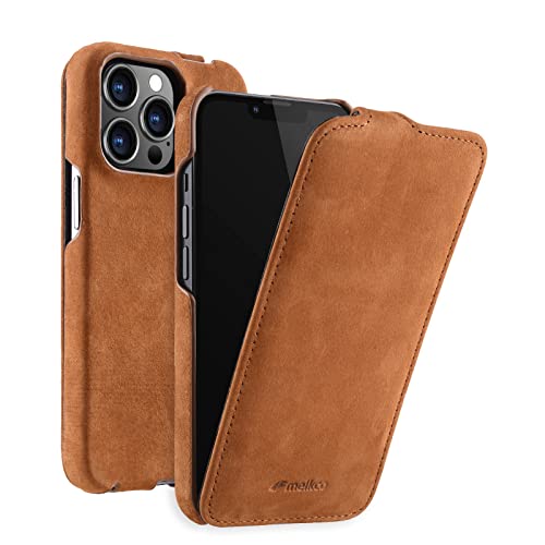 Étui iPhone 13 Pro cuir véritable MELCKO premium marron vintage