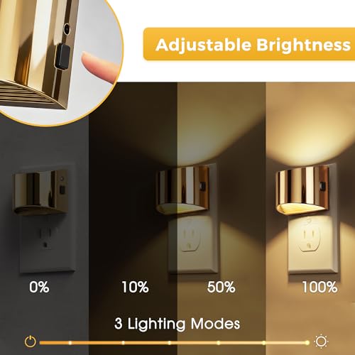 Image of L LOHAS LED Night Lights Plug into Wall, Dimmable Night Light with 3 Level Brightness, 3000K Soft White, 2 Pack, Gold