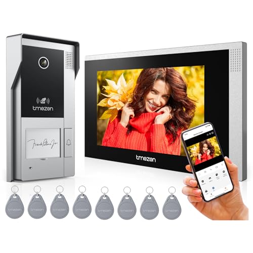 TMEZON Videocitofono WiFi 4 Fili Kit Smart Monofamiliare,7'' IP Monitor Touchscreen con 1080P...