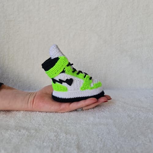 Neon Green Handmade Crochet Baby Booties Sneakers - Retro Newborn Basketball Outfit - Perfect New Baby Customizable Design3