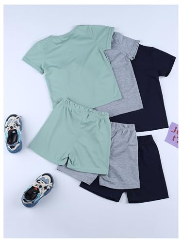 Image of SweatyRocks Boy's 6 Piece Outfits Graphic Print Short Sleeve Tee Top and Shorts Clothing Set Multicolor 7 Years
