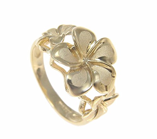 Arthur's Jewelry Solid 14k yellow gold 8.5mm-13mm-8.5mm Hawaiian plumeria flower ring2