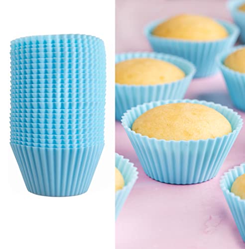 Cookie Cutter Kingdom - Azul polvo - Tazas de silicona reutilizables para hornear - Apto para lavavajillas - Paquete de 24 (24 unidades)