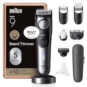 Braun Series 9 Beard Trimmer for Men, 10-in-1 Grooming Kit for Beard, & Face Hair, Lifetime Sharp ProBlade, 52 Lengths, 180 Min Runtime, Waterproof, Chrome – BT9545