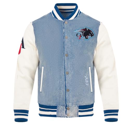 Pro Standard Mens Clark Atlanta Panthers Varsity Blues Jacket Denim/Linen L