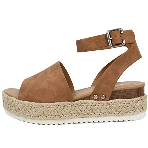 Image of Soda Topic Open Toe Buckle Ankle Strap Espadrilles Flatform Wedge Casual Sandal