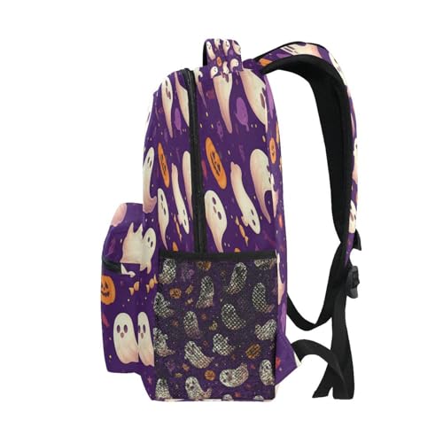 Dussdil Ghost Halloween Pumpkin Purple Kids Backpack School Backpacks for Boys Girls 16 IN Book Back Pack Bag Casual Travel Daypack with Adjustable Shoulder Strap Zipper4