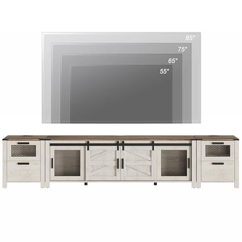 Image of WAMPAT TV Stand Set with Charging Station for 85 inch TV, Antique Oak