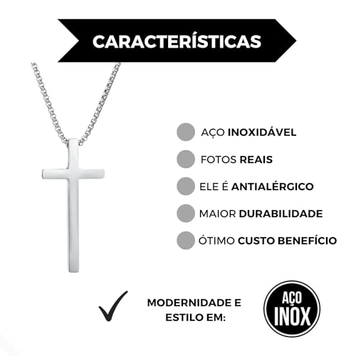 Corrente Colar Pingente Cruz Aço Masculino Crucifixo