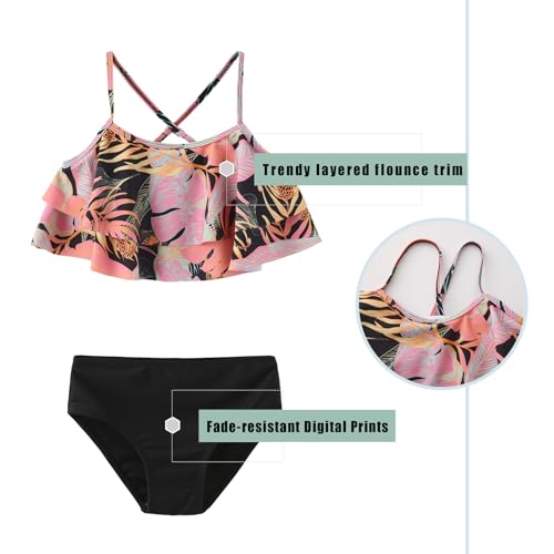 Girls Bikini Swimsuits Two Piece Bathing Suit Set for Girls Double Ruffle Hawaiian Swimwear Set4