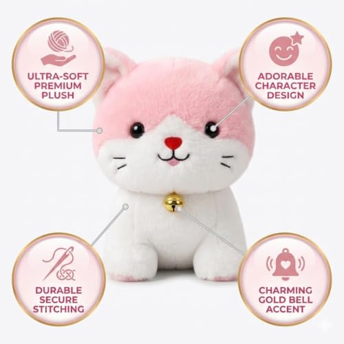 Image of Liquortees CAT Soft Toy Teddy Bear, Plush Stuffed Animal, Cute Huggable Pink Cat Plush 22 cm, Baby Gift for Baby Boy & Baby Girl, Girls, Girlfriend, Soft Cuddly Animal Toy