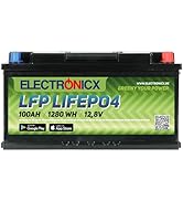 Electronicx LifePO4 Accu, 100 Ah, 12 V, voedingsaccu, 1280 Wh, met bluetooth-functie, lithium