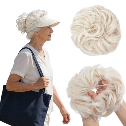 Moños Postizos, Grande Coleteros Pelo Mujer Postizos Natural Rizado Ondulado Postizo Moño Sintético Extensiones Cabello Sintético Mezcla Rubia Blanca (Blanco)