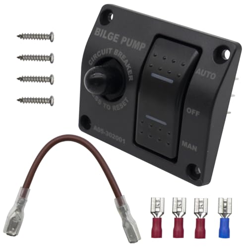 HUIXHAO 3-Way Bilge Pump Rocker Switch Panel 12V/24V Automatic Off and Manual to Control Marine Switch Panel with Built-in 15A Circuit Breaker LED Indicator Waterproof