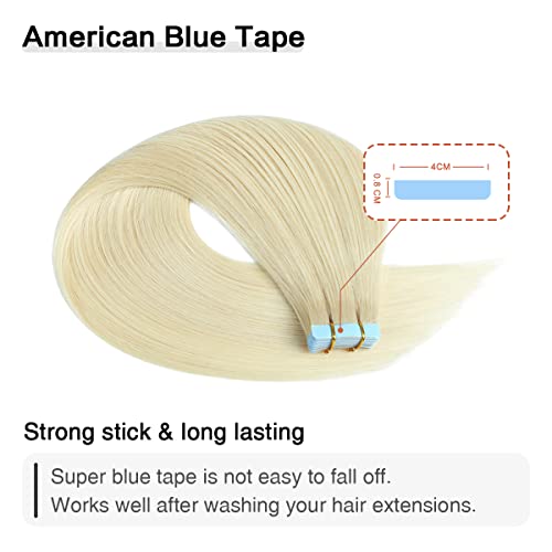 Image of SUYYA Tape In Hair Extensions Human Hair 14 Inch #60 Platinum Blonde
