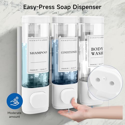 MEKOTRIN Shampoo and Conditioner Dispenser, Shower Soap Dispenser Wall Mounted 3 Chamber 300ml, Refillable Hand Soap Dispensers, Body Wash Dispenser for Bathroom Kitchen Hotel Home 5 Colors(White) by MEKOTRIN - Image 3