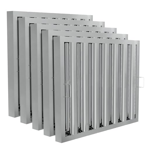 Stainless Steel Commercial Kitchen Hood Filter, Range Hood Baffle Grease Filter for Restaurant Exhaust Hoods, UL/NSF Listed, 24.5W x 19.5H Inch 7 Grooves Hood Filters(5 Pack)