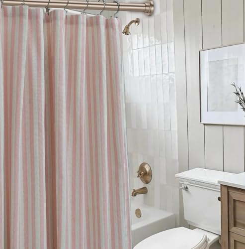Vintage Pink Striped Fabric Shower Curtain for Bathroom, Rustic F...