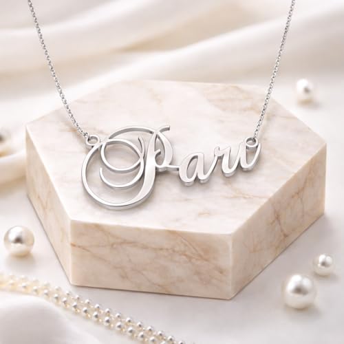 Image of Pari Cursive Gold & Silver Name Pendant Necklace, Best Jewelry Gift for Girls.