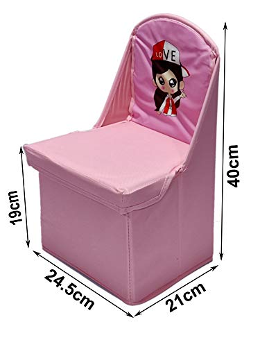 Image of Folding Storage Toy Box Seat Stool for Kids 728 (Pink) Fibreboard 24.5x21x40 CM