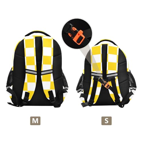 School Bag for Teens Yellow and White Checkered Backpack for Boys Girls Lightweight Book Bags Bagpack 16L3