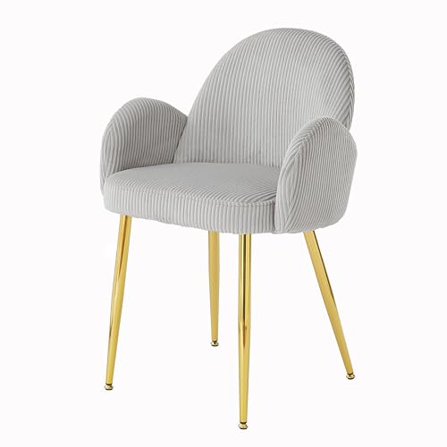 Image of Eifizek Home Office Chair, Modern Corduroy Upholstered Vanity Desk Chair with Gold Legs for Girls Women, Ergonomic Padded Backrest for Living Room, Grey