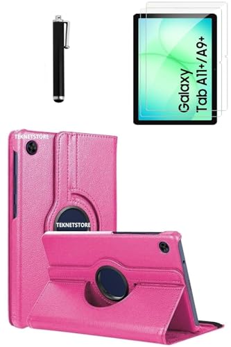 Samsung Galaxy Tab A11+ 11 inç 2025 uyumlu pembe set; 360° dönebilen kapaklı kılıf, ekran koruyucu ve kalem