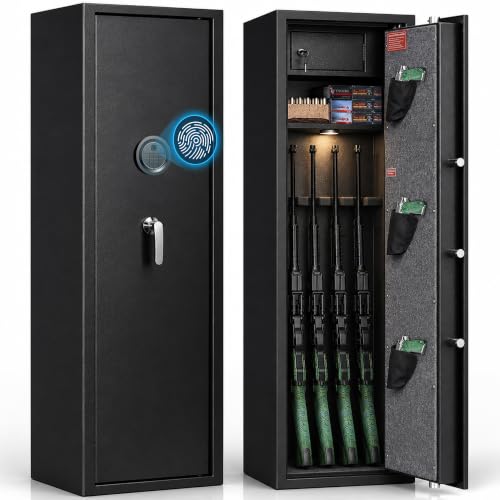 Marcree 5-8 Biometric Gun Safe, Fingerprint Gun Safe for Rifles and Pistols, Long Gun Cabinets for Rifles and Shotguns with Dual Alarm System, Quick Access Rifle Safes, No Assembly