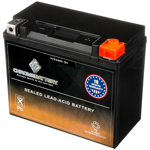 CB CHROMEBATTERY YTX20HL-BS 12 V 310 CCA AGM – Maintenance-Free 19 Ah Battery for ATV, UTV, Motorcycle, Snowmobile, Jet Ski – T3 Nut & Bolt Terminal – Fits Harley, Yamaha, Polaris & More