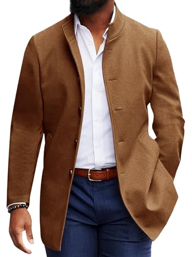 Image of Makkrom Mens Casual Overcoat Single Breasted Peacoat Business Topcoat