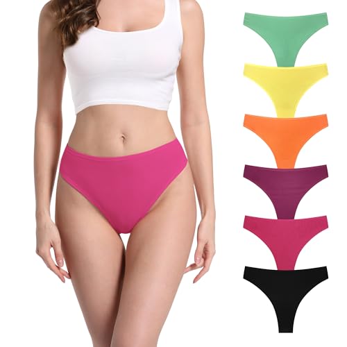 Image of 6 Pack Women's Ribbed Cotton Thongs High Waist Panties Underwear | GAREDOB 6 Pack Women's Ribbed Cotton Thongs High Waist Seamless Panties Plus Size High Rise No Show Underwear